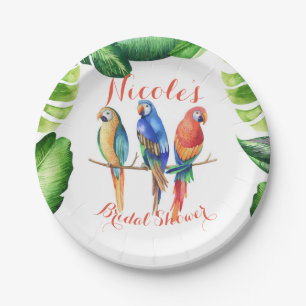 Tropical Parrots Birds & Leaves Birthday Party Paper Plates