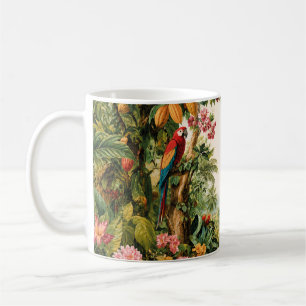 Tropical Parrots Cacao Flower Watercolor Coffee Mug