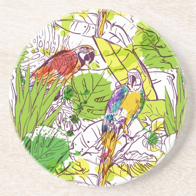Tropical Parrots Drink Coaster (Front)