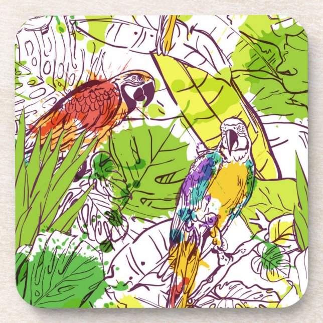 Tropical Parrots Drink Coaster (Front)