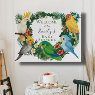 Tropical Parrots Green exotic Baby birds Welcome Foam Board