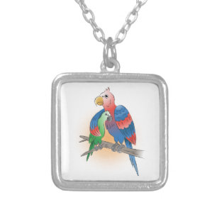 Tropical Parrots Happy Mother's Day Silver Plated Necklace