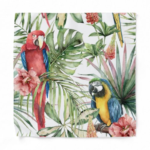 Tropical parrots hibiscus watercolor pattern bandana