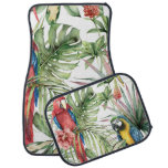 Tropical parrots, hibiscus: watercolor pattern. car floor mat