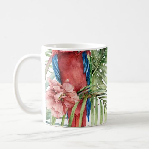 Tropical parrots hibiscus watercolor pattern coffee mug