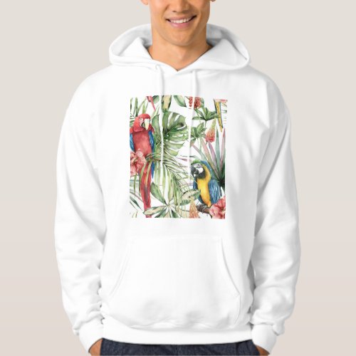 Tropical parrots hibiscus watercolor pattern hoodie