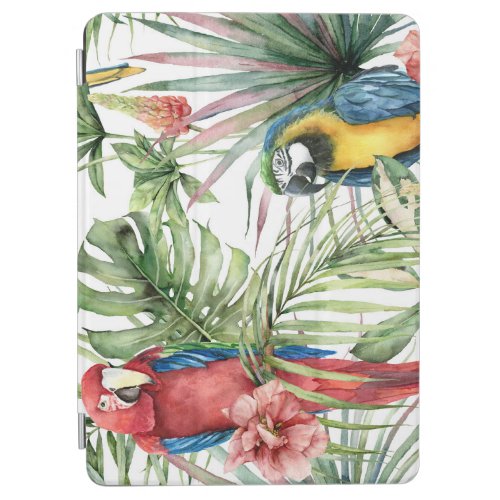 Tropical parrots hibiscus watercolor pattern iPad air cover