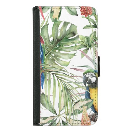 Tropical parrots hibiscus watercolor pattern samsung galaxy s5 wallet case