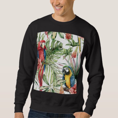 Tropical parrots hibiscus watercolor pattern sweatshirt