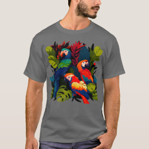 tropical parrots in colorful leafy background illu T-Shirt