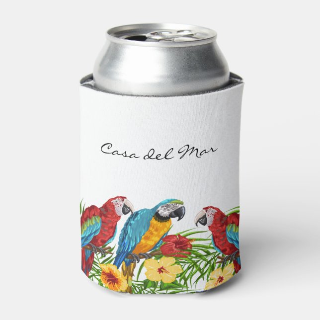 Tropical parrots leaves summer house name can cooler (Can Front)
