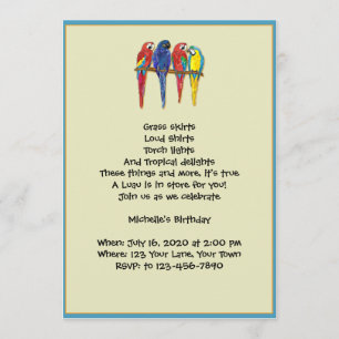 Tropical Parrots Luau Party Invitation