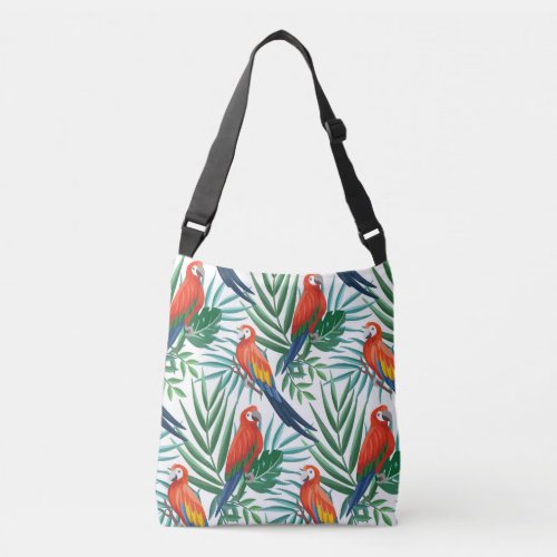 Tropical Parrots Lush Palm Seamless Crossbody Bag