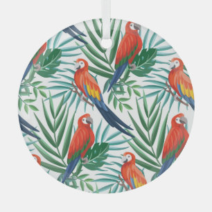 Tropical Parrots: Lush Palm Seamless Glass Ornament