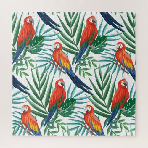 Tropical Parrots Lush Palm Seamless Jigsaw Puzzle