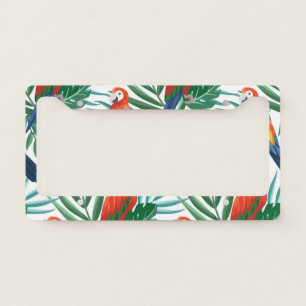 Tropical Parrots: Lush Palm Seamless License Plate Frame
