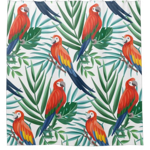 Tropical Parrots Lush Palm Seamless Shower Curtain