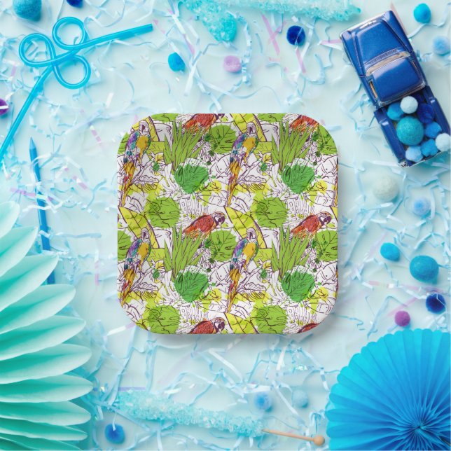 Tropical Parrots Paper Plates (Party)