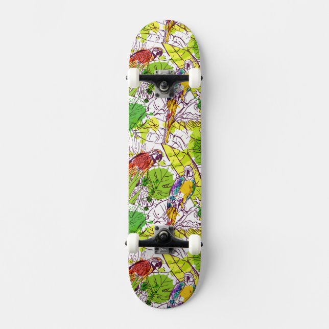 Tropical Parrots Skateboard (Front)