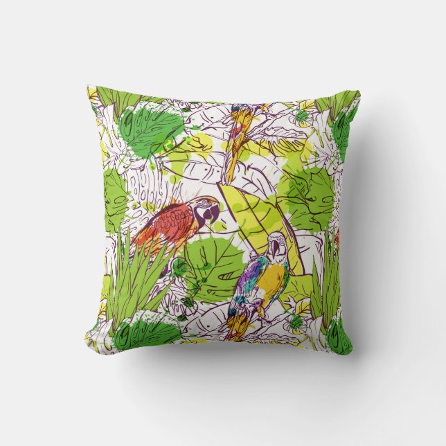 Tropical Parrots Throw Pillow (Front)