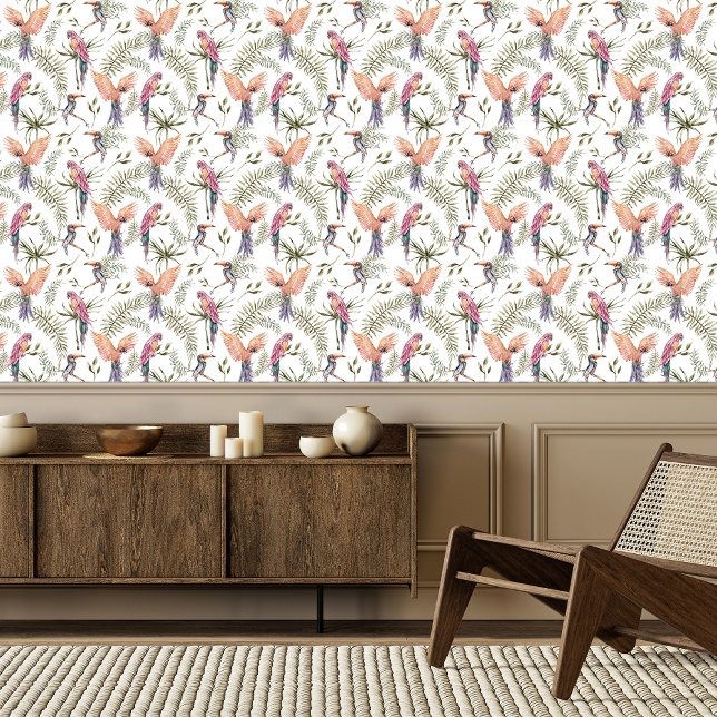 Tropical Parrots Toucans Birds Exotic Watercolor  Wallpaper (Creator Uploaded)