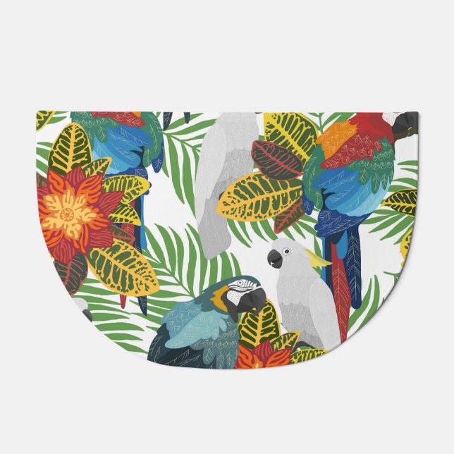Tropical parrots, vintage seamless pattern. doormat (Front)