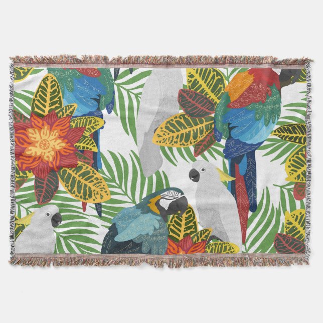 Tropical parrots, vintage seamless pattern. throw blanket (Front)