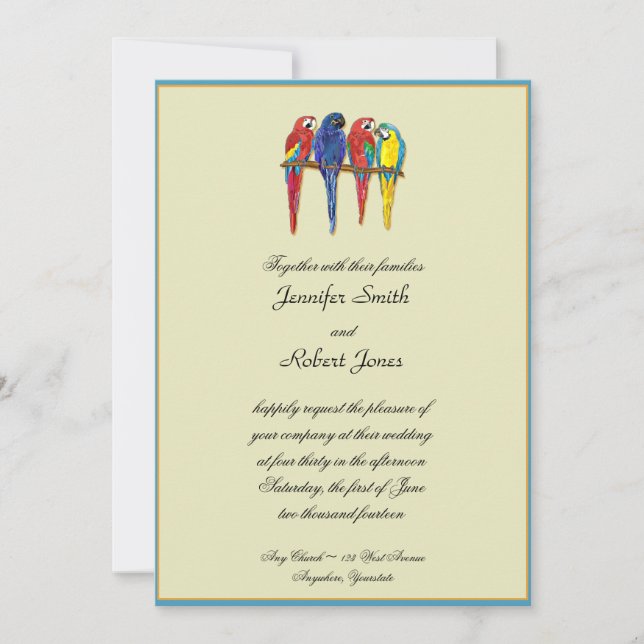 Tropical Parrots Wedding Invitation (Front)