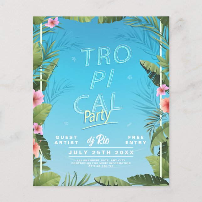 Tropical Party Flyer, Hawaii Summer party Flyer (Front)
