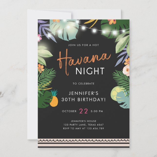 Tropical Party Hot Night in Havana Birthday Shower Invitation (Front)