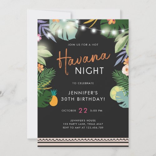 Tropical Party Hot Night in Havana Birthday Shower Invitation