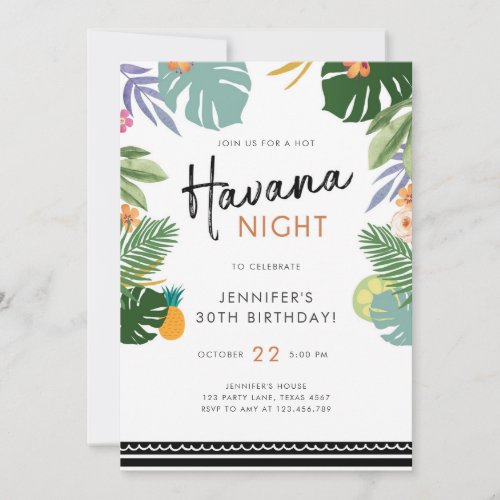 Tropical Party Hot Night in Havana Birthday Shower Invitation