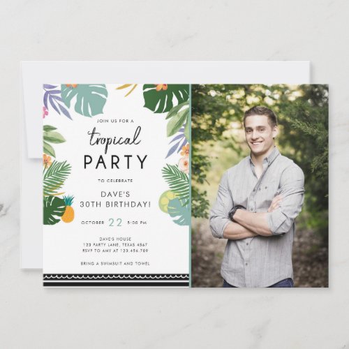 Tropical Party Luau Aloha Man Birthday Invitation