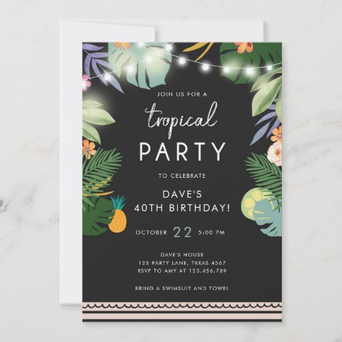 Tropical Party Luau Aloha Men Birthday Invitation