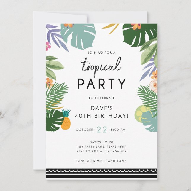 Tropical Party Luau Aloha Men Birthday Invitation (Front)