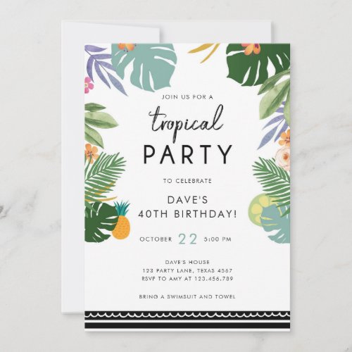 Tropical Party Luau Aloha Men Birthday Invitation