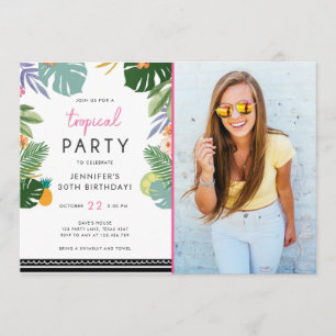 Tropical Party Luau Aloha Pink Birthday Invitation