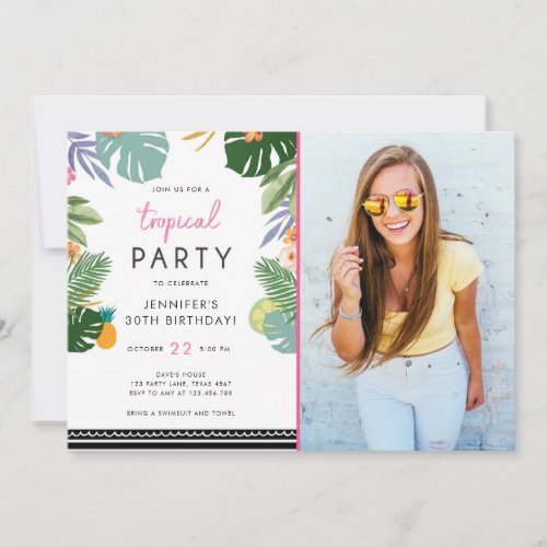 Tropical Party Luau Aloha Pink Birthday Invitation