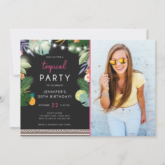 Tropical Party Luau Aloha Pink Birthday Invitation (Front)