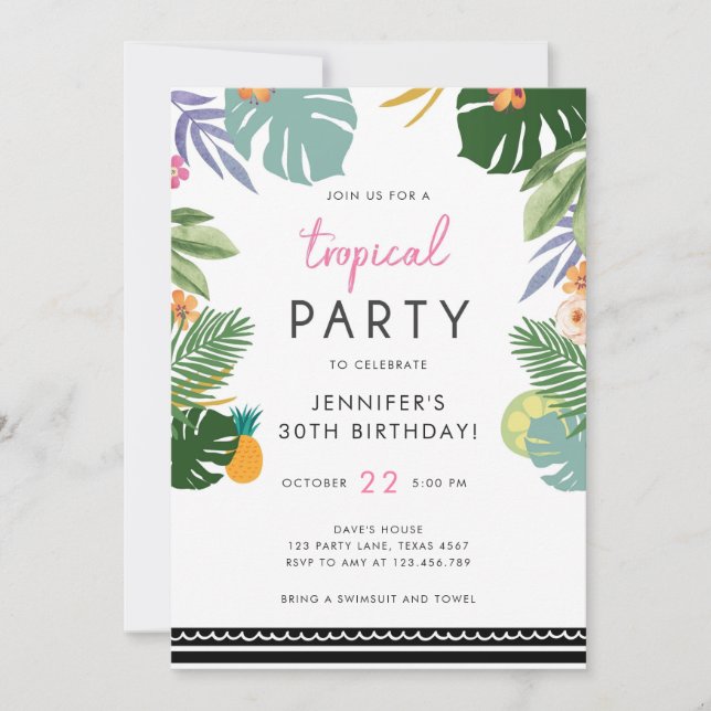 Tropical Party Luau Aloha Pink Birthday Invitation (Front)