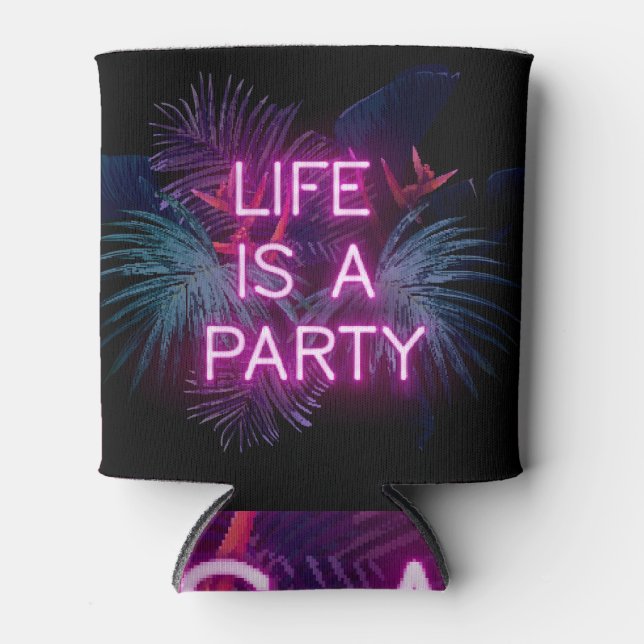 Tropical party, neon palm leaves. can cooler (Front)