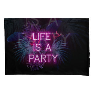 Tropical party, neon palm leaves. pillow case