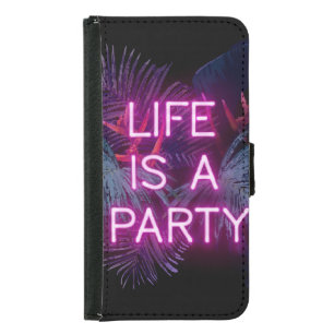 Tropical party, neon palm leaves. samsung galaxy s5 wallet case