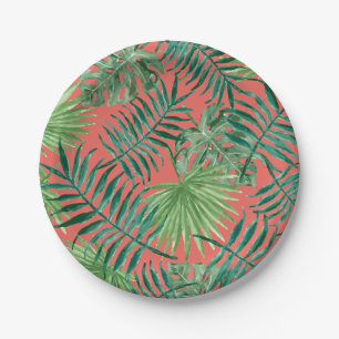 Tropical Party Palm Leaves Beach Wedding Paper Plates