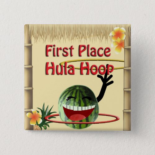 Tropical Party Tiki Hut  1st Place Hula Hoop Pinback Button