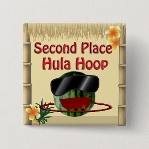 Tropical Party Tiki Hut 2nd Place Hula Hoop Pinback Button