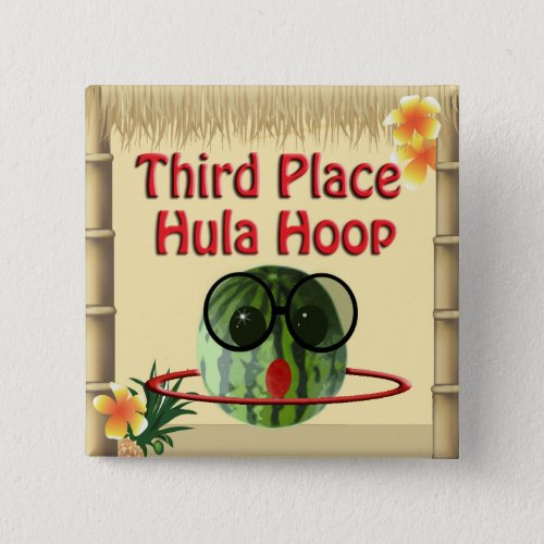 Tropical Party Tiki Hut  3rd Place Hula Hoop Button