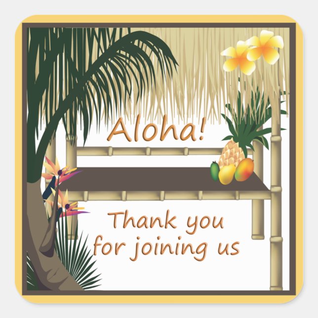 Tropical Party Tiki Hut Aloha Favor Sticker (Front)