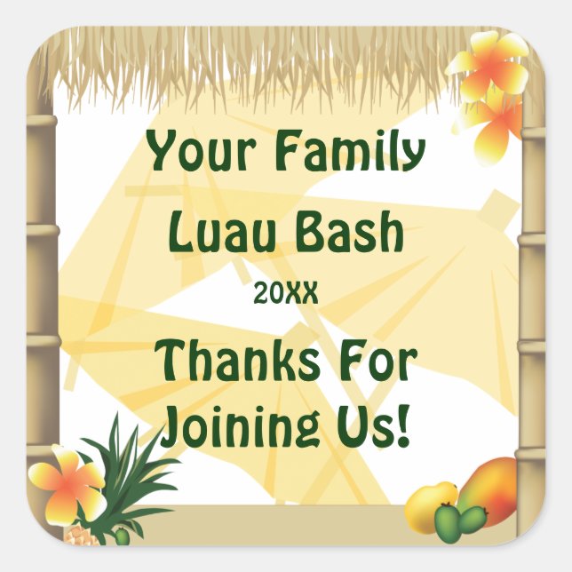 Tropical Party Tiki Hut Party Favor Sticker (Front)