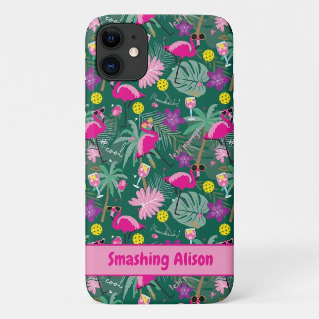 🤩Tropical party with pickleball, custom text Case-Mate iPhone Case (Back)